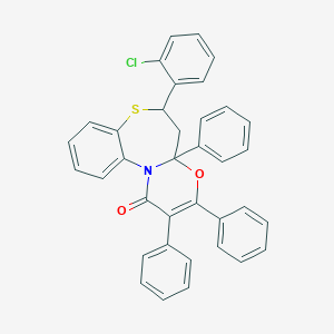 molecular formula C36H26ClNO2S B312854 6-(2-chlorophenyl)-2,3,4a-triphenyl-5,6-dihydro-1H,4aH-[1,3]oxazino[2,3-d][1,5]benzothiazepin-1-one 