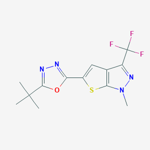 molecular formula C13H13F3N4OS B3128560 5-[5-(tert-butyl)-1,3,4-oxadiazol-2-yl]-1-methyl-3-(trifluoromethyl)-1H-thieno[2,3-c]pyrazole CAS No. 338962-39-3