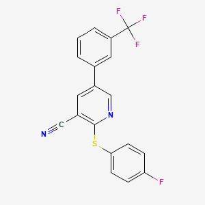 2-[(4-Fluorophenyl)sulfanyl]-5-[3-(trifluoromethyl)phenyl]nicotinonitrile