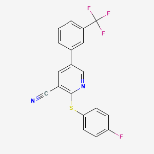 molecular formula C19H10F4N2S B3128611 2-[(4-Fluorophenyl)sulfanyl]-5-[3-(trifluoromethyl)phenyl]nicotinonitrile CAS No. 338964-77-5