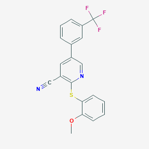 molecular formula C20H13F3N2OS B3128615 2-[(2-Methoxyphenyl)sulfanyl]-5-[3-(trifluoromethyl)phenyl]nicotinonitrile CAS No. 338964-79-7