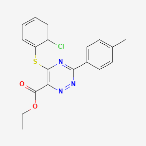 molecular formula C19H16ClN3O2S B3128633 Ethyl 5-[(2-chlorophenyl)sulfanyl]-3-(4-methylphenyl)-1,2,4-triazine-6-carboxylate CAS No. 338965-78-9