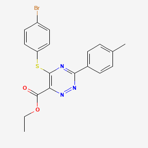 molecular formula C19H16BrN3O2S B3128645 Ethyl 5-[(4-bromophenyl)sulfanyl]-3-(4-methylphenyl)-1,2,4-triazine-6-carboxylate CAS No. 338965-85-8