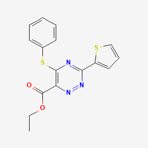 molecular formula C16H13N3O2S2 B3128651 Ethyl 5-phenylsulfanyl-3-thiophen-2-yl-1,2,4-triazine-6-carboxylate CAS No. 338965-92-7