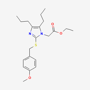 molecular formula C21H30N2O3S B3128659 2-{2-[(4-甲氧基苄基)硫代]-4,5-二丙基-1H-咪唑-1-基}乙酸乙酯 CAS No. 338965-99-4