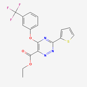 molecular formula C17H12F3N3O3S B3128703 Ethyl 3-(2-thienyl)-5-[3-(trifluoromethyl)phenoxy]-1,2,4-triazine-6-carboxylate CAS No. 338966-34-0