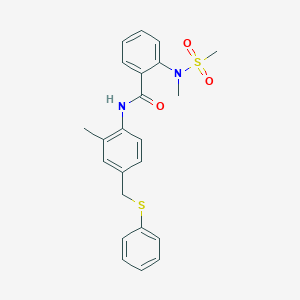 molecular formula C23H24N2O3S2 B312876 2-[methyl(methylsulfonyl)amino]-N-{2-methyl-4-[(phenylsulfanyl)methyl]phenyl}benzamide 