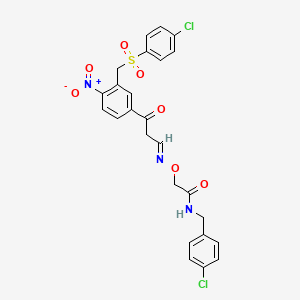 molecular formula C25H21Cl2N3O7S B3128760 N-(4-Chlorobenzyl)-2-(((3-(3-(((4-chlorophenyl)sulfonyl)methyl)-4-nitrophenyl)-3-oxopropylidene)amino)oxy)acetamide CAS No. 338968-31-3