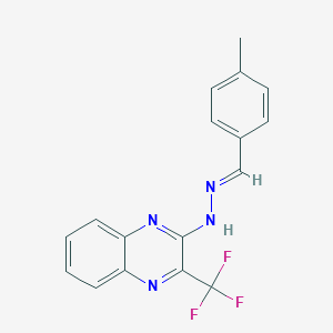 molecular formula C17H13F3N4 B3128768 4-methylbenzenecarbaldehyde N-[3-(trifluoromethyl)-2-quinoxalinyl]hydrazone CAS No. 338968-38-0