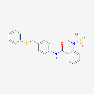 molecular formula C22H22N2O3S2 B312877 2-[methyl(methylsulfonyl)amino]-N-{4-[(phenylsulfanyl)methyl]phenyl}benzamide 