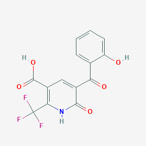 molecular formula C14H8F3NO5 B3128778 6-Hydroxy-5-(2-hydroxybenzoyl)-2-(trifluoromethyl)nicotinic acid CAS No. 338975-35-2