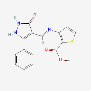 molecular formula C16H13N3O3S B3128793 3-{[(5-氧代-3-苯基-1,5-二氢-4H-吡唑-4-亚烷基)甲基]氨基}-2-噻吩甲酸甲酯 CAS No. 338975-67-0