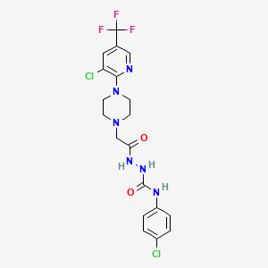 molecular formula C19H19Cl2F3N6O2 B3128870 N-(4-chlorophenyl)-2-(2-{4-[3-chloro-5-(trifluoromethyl)-2-pyridinyl]piperazino}acetyl)-1-hydrazinecarboxamide CAS No. 338979-11-6