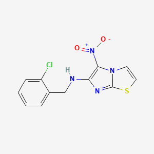 molecular formula C12H9ClN4O2S B3128922 N-[(2-chlorophenyl)methyl]-5-nitroimidazo[2,1-b][1,3]thiazol-6-amine CAS No. 339008-16-1