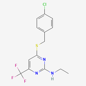 molecular formula C14H13ClF3N3S B3129011 N-[4-[(4-chlorobenzyl)sulfanyl]-6-(trifluoromethyl)-2-pyrimidinyl]-N-ethylamine CAS No. 339011-00-6