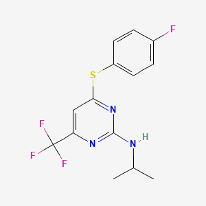 molecular formula C14H13F4N3S B3129017 N-[4-[(4-fluorophenyl)sulfanyl]-6-(trifluoromethyl)-2-pyrimidinyl]-N-isopropylamine CAS No. 339011-20-0