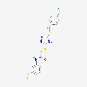 molecular formula C21H24N4O2S2 B312902 2-({5-[(4-ethylphenoxy)methyl]-4-methyl-4H-1,2,4-triazol-3-yl}sulfanyl)-N-[3-(methylsulfanyl)phenyl]acetamide 