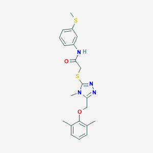molecular formula C21H24N4O2S2 B312903 2-({5-[(2,6-dimethylphenoxy)methyl]-4-methyl-4H-1,2,4-triazol-3-yl}sulfanyl)-N-[3-(methylsulfanyl)phenyl]acetamide 