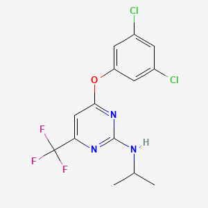 molecular formula C14H12Cl2F3N3O B3129040 N-[4-(3,5-dichlorophenoxy)-6-(trifluoromethyl)-2-pyrimidinyl]-N-isopropylamine CAS No. 339011-39-1