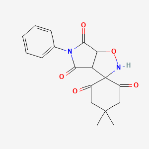 molecular formula C18H18N2O5 B3129055 4,4-Dimethyl-5'-phenyl-hexahydrospiro[cyclohexane-1,3'-pyrrolo[3,4-d][1,2]oxazole]-2,4',6,6'-tetrone CAS No. 339011-75-5