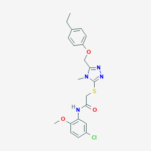 molecular formula C21H23ClN4O3S B312906 N-(5-chloro-2-methoxyphenyl)-2-({5-[(4-ethylphenoxy)methyl]-4-methyl-4H-1,2,4-triazol-3-yl}sulfanyl)acetamide 