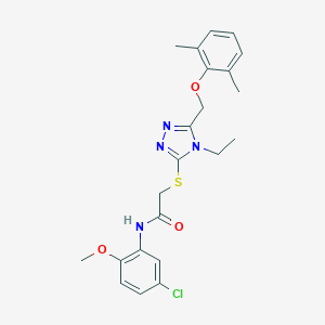 molecular formula C22H25ClN4O3S B312907 N-(5-chloro-2-methoxyphenyl)-2-({5-[(2,6-dimethylphenoxy)methyl]-4-ethyl-4H-1,2,4-triazol-3-yl}sulfanyl)acetamide 