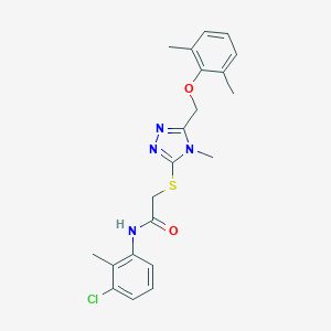 molecular formula C21H23ClN4O2S B312909 N-(3-chloro-2-methylphenyl)-2-({5-[(2,6-dimethylphenoxy)methyl]-4-methyl-4H-1,2,4-triazol-3-yl}sulfanyl)acetamide 