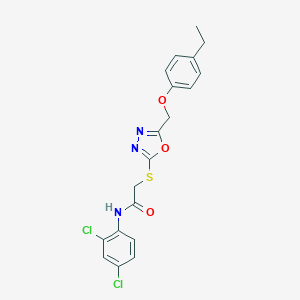 molecular formula C19H17Cl2N3O3S B312911 N-(2,4-dichlorophenyl)-2-({5-[(4-ethylphenoxy)methyl]-1,3,4-oxadiazol-2-yl}sulfanyl)acetamide 