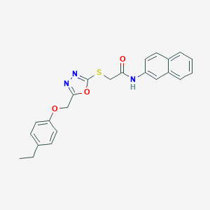 molecular formula C23H21N3O3S B312913 2-({5-[(4-ethylphenoxy)methyl]-1,3,4-oxadiazol-2-yl}sulfanyl)-N-(2-naphthyl)acetamide 