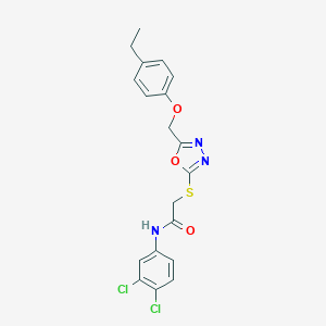 molecular formula C19H17Cl2N3O3S B312915 N-(3,4-dichlorophenyl)-2-({5-[(4-ethylphenoxy)methyl]-1,3,4-oxadiazol-2-yl}sulfanyl)acetamide 