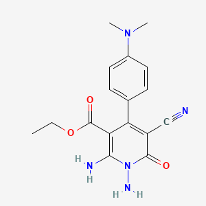 molecular formula C17H19N5O3 B3129156 Ethyl 1,2-diamino-5-cyano-4-[4-(dimethylamino)phenyl]-6-oxo-1,6-dihydro-3-pyridinecarboxylate CAS No. 339015-89-3