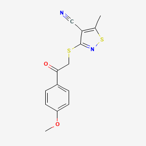 molecular formula C14H12N2O2S2 B3129178 3-{[2-(4-Methoxyphenyl)-2-oxoethyl]sulfanyl}-5-methyl-4-isothiazolecarbonitrile CAS No. 339017-16-2
