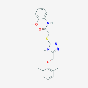 molecular formula C21H24N4O3S B312918 2-({5-[(2,6-dimethylphenoxy)methyl]-4-methyl-4H-1,2,4-triazol-3-yl}sulfanyl)-N-(2-methoxyphenyl)acetamide 