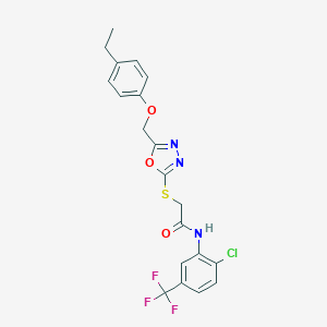 molecular formula C20H17ClF3N3O3S B312919 N-[2-chloro-5-(trifluoromethyl)phenyl]-2-({5-[(4-ethylphenoxy)methyl]-1,3,4-oxadiazol-2-yl}sulfanyl)acetamide 