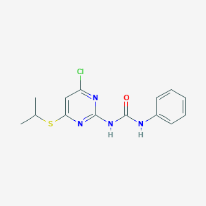 molecular formula C14H15ClN4OS B3129194 N-(4-Chloro-6-(isopropylsulfanyl)-2-pyrimidinyl)-N'-phenylurea CAS No. 339017-64-0
