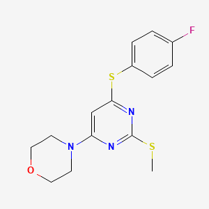molecular formula C15H16FN3OS2 B3129204 4-(6-((4-Fluorophenyl)sulfanyl)-2-(methylsulfanyl)-4-pyrimidinyl)morpholine CAS No. 339017-79-7