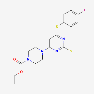 molecular formula C18H21FN4O2S2 B3129212 Ethyl 4-(6-((4-fluorophenyl)sulfanyl)-2-(methylsulfanyl)-4-pyrimidinyl)tetrahydro-1(2H)-pyrazinecarboxylate CAS No. 339017-89-9