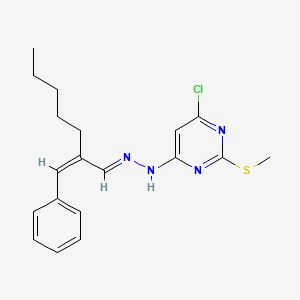 2-pentyl-3-phenylacrylaldehyde N-[6-chloro-2-(methylsulfanyl)-4-pyrimidinyl]hydrazone