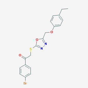 molecular formula C19H17BrN2O3S B312922 1-(4-Bromophenyl)-2-({5-[(4-ethylphenoxy)methyl]-1,3,4-oxadiazol-2-yl}sulfanyl)ethanone 