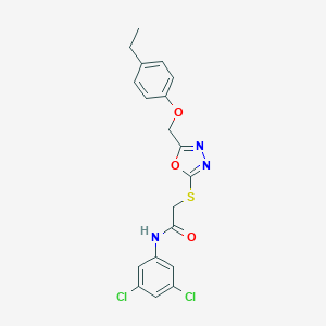 molecular formula C19H17Cl2N3O3S B312923 N-(3,5-dichlorophenyl)-2-({5-[(4-ethylphenoxy)methyl]-1,3,4-oxadiazol-2-yl}sulfanyl)acetamide 