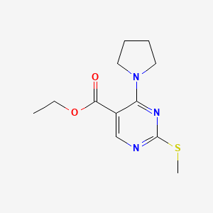 molecular formula C12H17N3O2S B3129251 2-(甲硫基)-4-(1-吡咯烷基)-5-嘧啶甲酸乙酯 CAS No. 339019-53-3