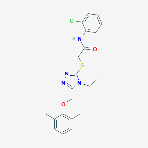 molecular formula C21H23ClN4O2S B312926 N-(2-chlorophenyl)-2-({5-[(2,6-dimethylphenoxy)methyl]-4-ethyl-4H-1,2,4-triazol-3-yl}sulfanyl)acetamide 