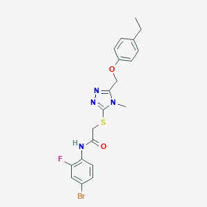 molecular formula C20H20BrFN4O2S B312927 N-(4-bromo-2-fluorophenyl)-2-({5-[(4-ethylphenoxy)methyl]-4-methyl-4H-1,2,4-triazol-3-yl}sulfanyl)acetamide 