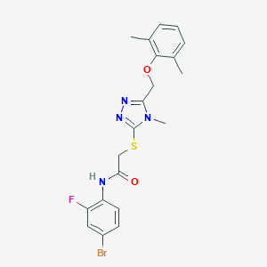 molecular formula C20H20BrFN4O2S B312928 N-(4-bromo-2-fluorophenyl)-2-({5-[(2,6-dimethylphenoxy)methyl]-4-methyl-4H-1,2,4-triazol-3-yl}sulfanyl)acetamide 