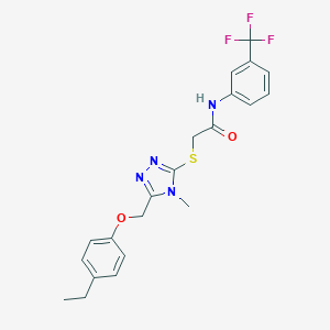 molecular formula C21H21F3N4O2S B312929 2-({5-[(4-ethylphenoxy)methyl]-4-methyl-4H-1,2,4-triazol-3-yl}sulfanyl)-N-[3-(trifluoromethyl)phenyl]acetamide 