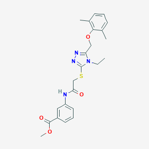 molecular formula C23H26N4O4S B312934 methyl 3-{[({5-[(2,6-dimethylphenoxy)methyl]-4-ethyl-4H-1,2,4-triazol-3-yl}sulfanyl)acetyl]amino}benzoate 