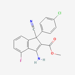 molecular formula C18H12ClFN2O2 B3129396 methyl 3-amino-1-(4-chlorophenyl)-1-cyano-4-fluoro-1H-indene-2-carboxylate CAS No. 339029-62-8