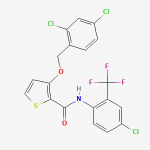 molecular formula C19H11Cl3F3NO2S B3129437 N-[4-chloro-2-(trifluoromethyl)phenyl]-3-[(2,4-dichlorophenyl)methoxy]thiophene-2-carboxamide CAS No. 339098-10-1