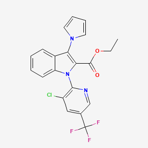 molecular formula C21H15ClF3N3O2 B3129467 ethyl 1-[3-chloro-5-(trifluoromethyl)-2-pyridinyl]-3-(1H-pyrrol-1-yl)-1H-indole-2-carboxylate CAS No. 339099-02-4