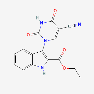 molecular formula C16H12N4O4 B3129468 ethyl 3-[5-cyano-2,4-dioxo-3,4-dihydro-1(2H)-pyrimidinyl]-1H-indole-2-carboxylate CAS No. 339099-08-0